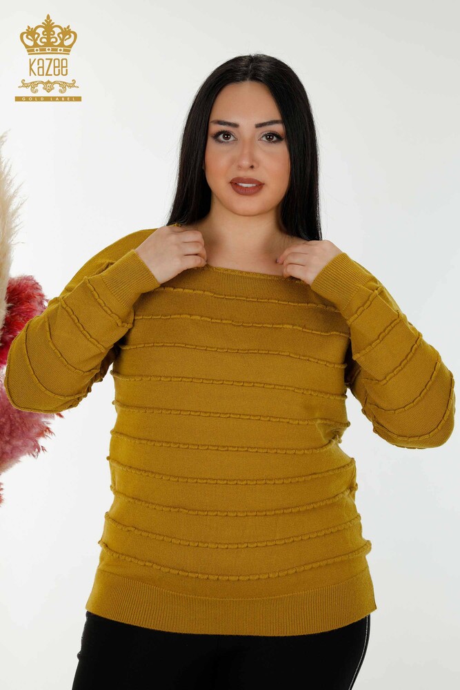 Großhandel Strickpullover für Damen Selbst gestrickt Senf - 30169 | KAZEE - 1