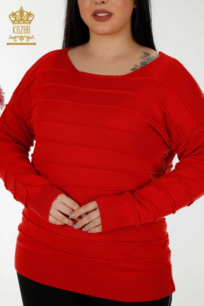 Großhandel Damen Strickpullover Selbstgestrickt Rot - 30169 | KAZEE - 2