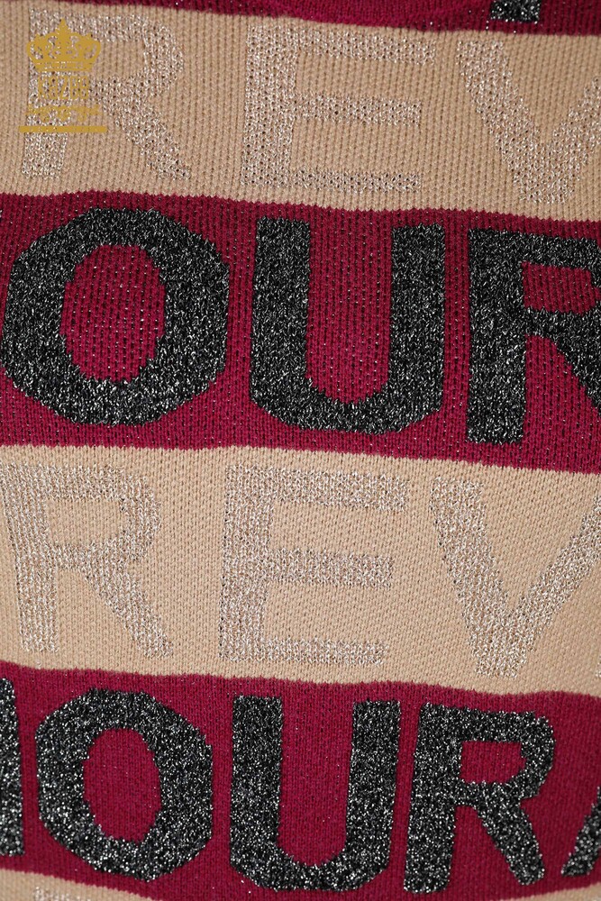 Großhandels-Strickwaren-Pullover-Buchstabe detailliert lila für Damen - 30022 | KAZEE - 3