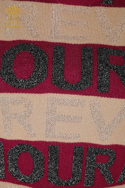 Großhandels-Strickwaren-Pullover-Buchstabe detailliert lila für Damen - 30022 | KAZEE - 3