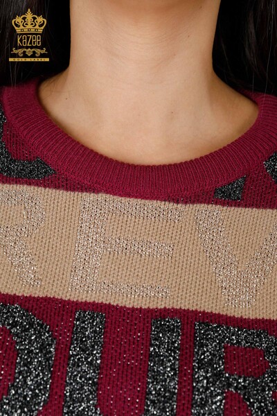 Großhandels-Strickwaren-Pullover-Buchstabe detailliert lila für Damen - 30022 | KAZEE - 4