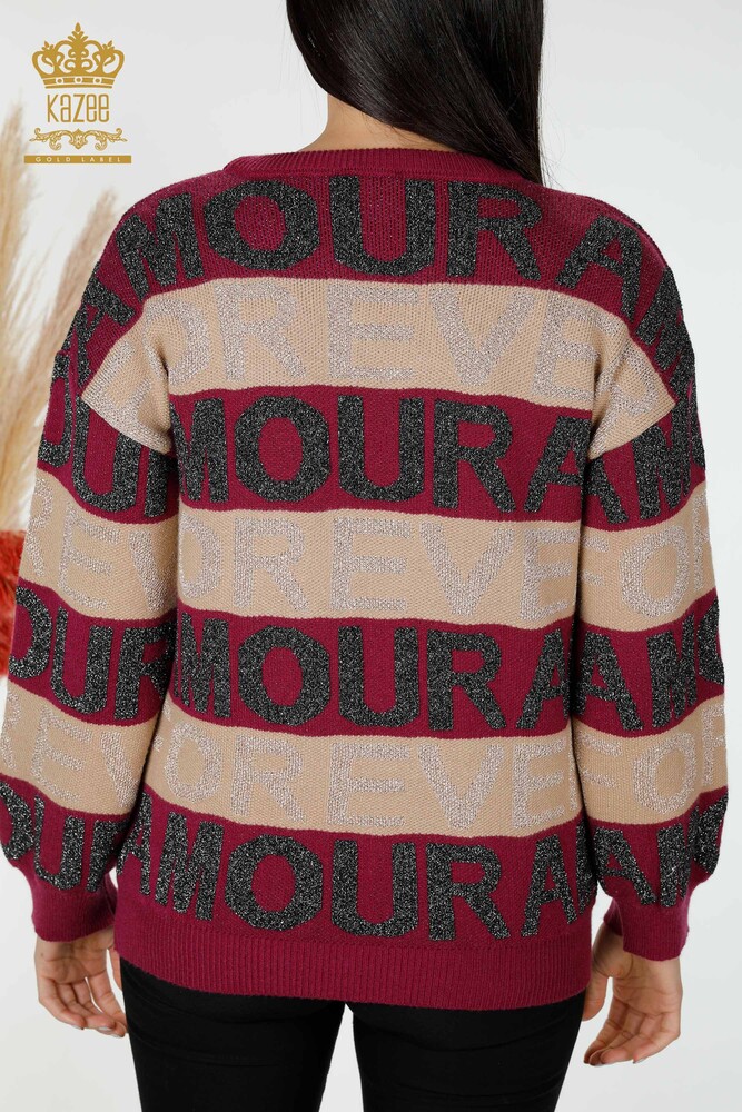 Großhandels-Strickwaren-Pullover-Buchstabe detailliert lila für Damen - 30022 | KAZEE - 7