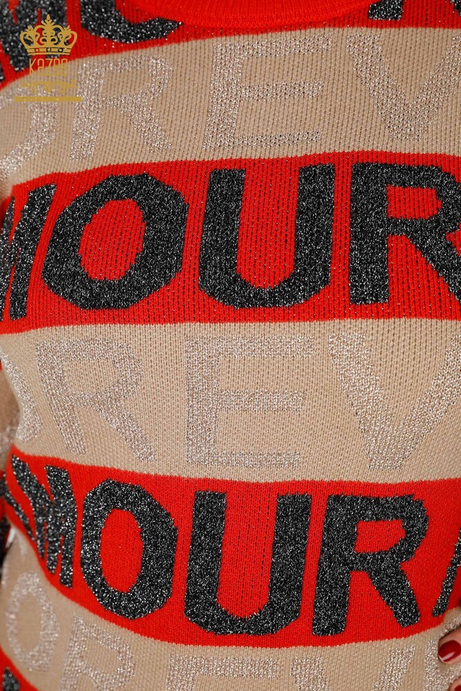 Großhandelsstrickwaren-Strickjacke-Buchstabe ausführliche Koralle der Frauen - 30022 | KAZEE - 3