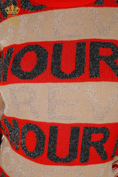 Großhandelsstrickwaren-Strickjacke-Buchstabe ausführliche Koralle der Frauen - 30022 | KAZEE - 3