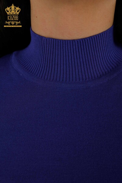 Großhandel Damen Strickpullover Hoher Kragen Viskose Violett - 16168 | KAZEE - 3