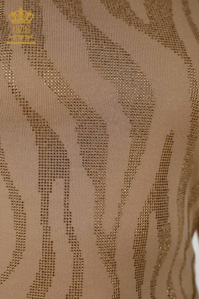 Großhandel Damen-Strickpullover mit Stone-Stickerei in Beige - 16728 | KAZEE - 3