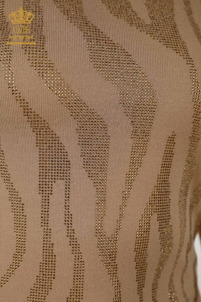 Großhandel Damen-Strickpullover mit Stone-Stickerei in Beige - 16728 | KAZEE - 3