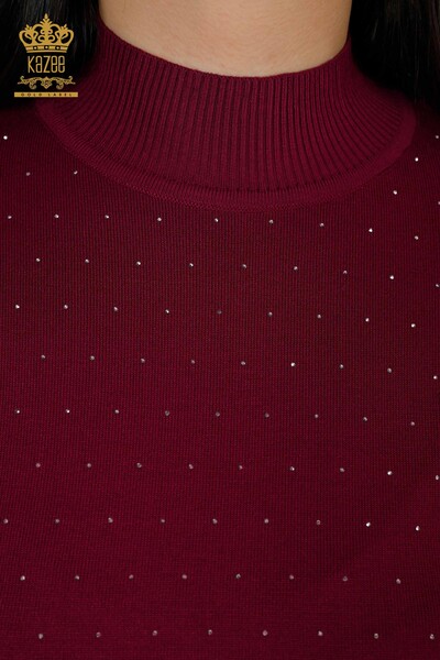 Großhandel Damen Strickpullover Stein bestickt Lila - 30014 | KAZEE - 3