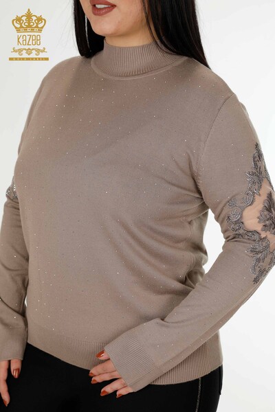 Großhandel Damen Strickpullover Stein bestickt Nerz - 30014 | KAZEE - 2