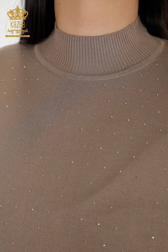 Großhandel Damen Strickpullover Stein bestickt Nerz - 30014 | KAZEE - 3