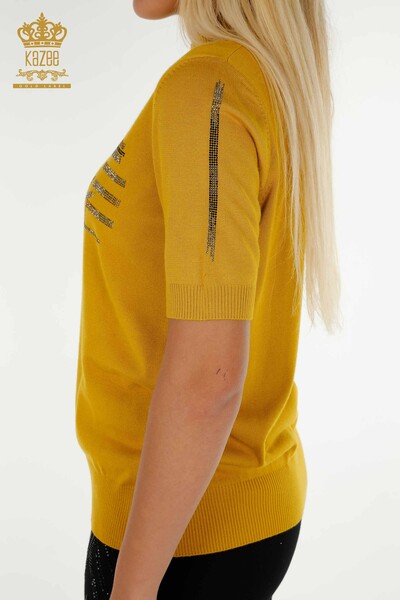 Großhandel Damen-Strickpullover - Stein bestickt - Safran - 30491 | KAZEE - 6