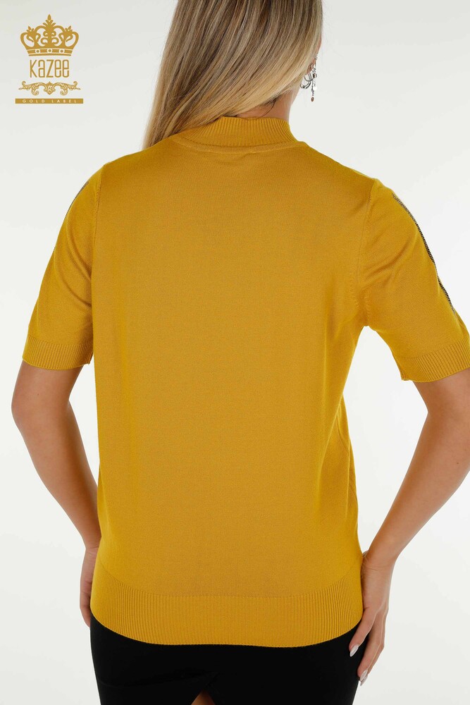 Großhandel Damen-Strickpullover - Stein bestickt - Safran - 30491 | KAZEE - 8