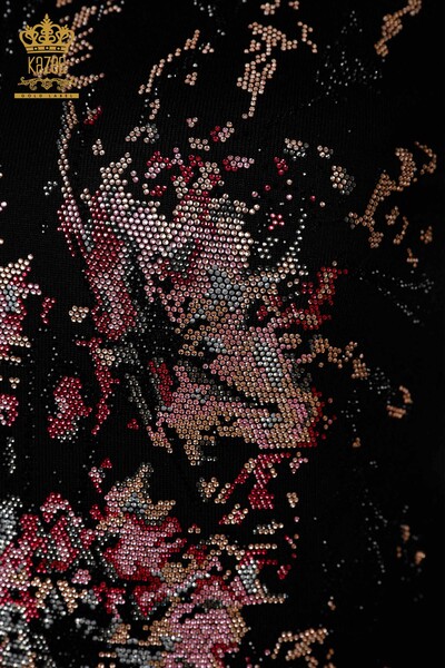 Großhandel Damen-Strickpullover Stone Embroidered Black - 16476 | KAZEE - Thumbnail