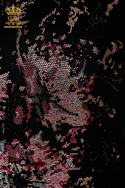 Großhandel Damen-Strickpullover Stone Embroidered Black - 16476 | KAZEE