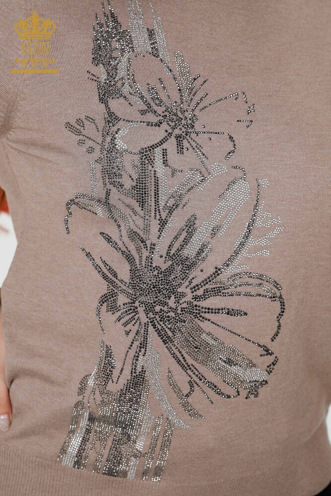 Großhandel Damen Strickwaren Pullover Stein bestickt Blumenmuster Nerz - 16907 | KAZEE - 3