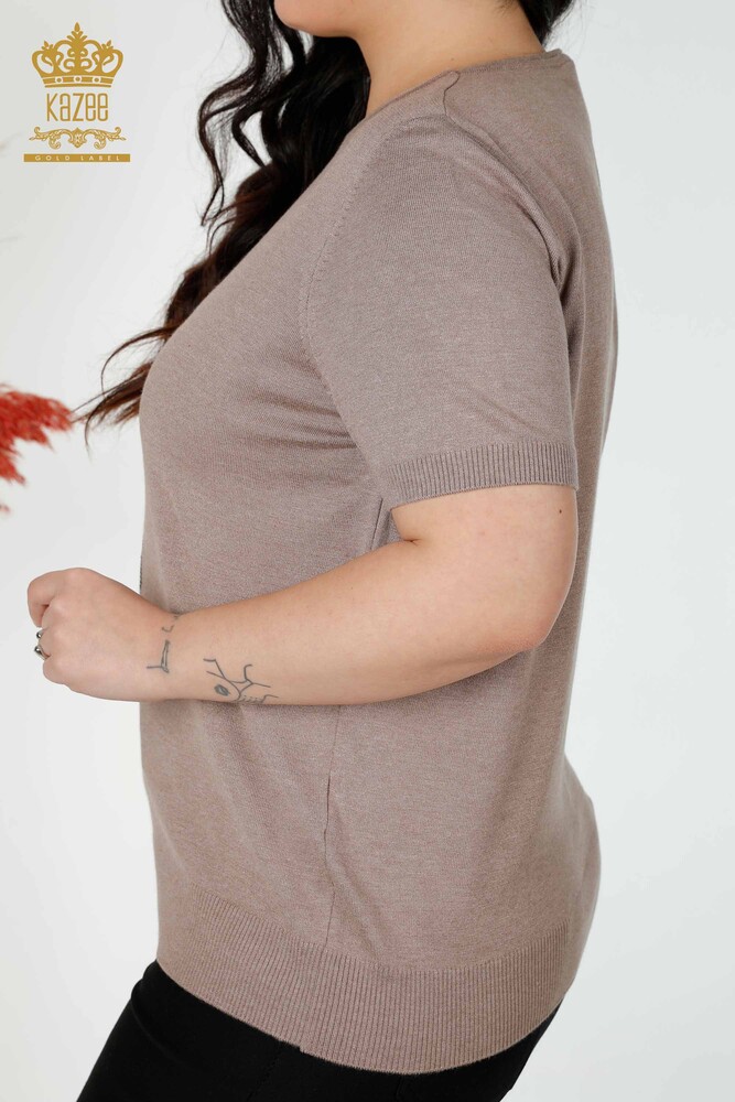 Großhandel Damen Strickwaren Pullover Stein bestickt Blumenmuster Nerz - 16907 | KAZEE - 5