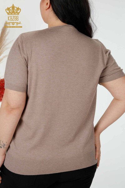 Großhandel Damen Strickwaren Pullover Stein bestickt Blumenmuster Nerz - 16907 | KAZEE - 6