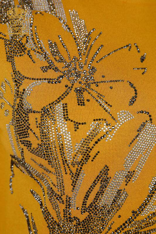 Großhandel Damen pullover Stein bestickt Kurzarm Blumenmuster - 16907 | KAZEE