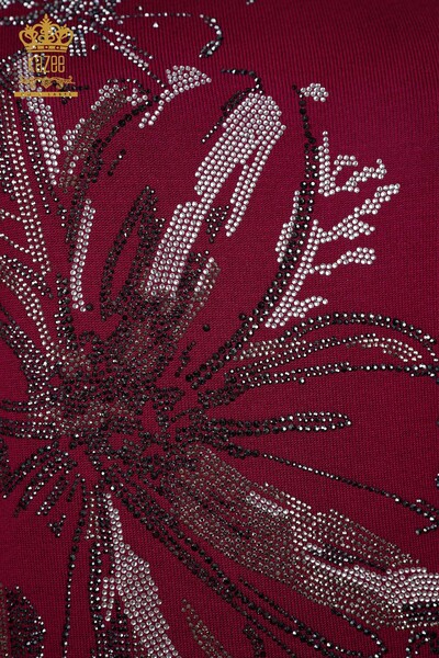 Großhandel Damen pullover Stein bestickt Kurzarm Blumenmuster - 16907 | KAZEE - Thumbnail