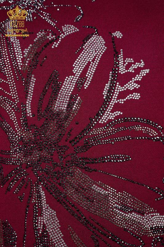 Großhandel Damen pullover Stein bestickt Kurzarm Blumenmuster - 16907 | KAZEE