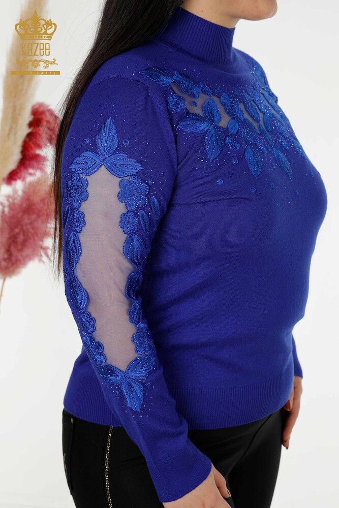 Großhandel Damen Strickpullover - Tüll Detailliert - Dunkelblau - 30123 | KAZEE - 6