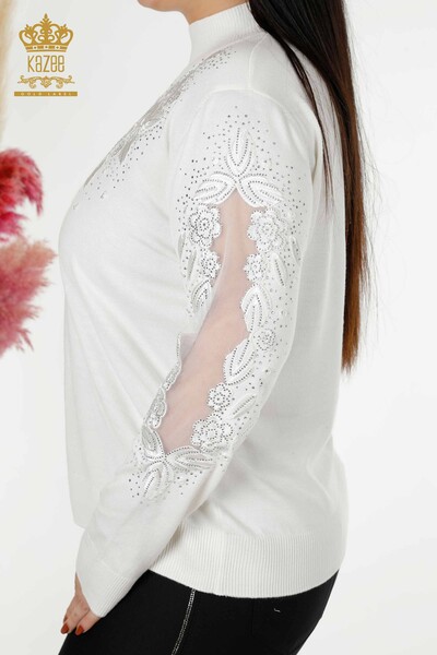 Großhandel Damen Strick Pullover Tüll Detaillierte Ecru - 30123 | KAZEE - 4