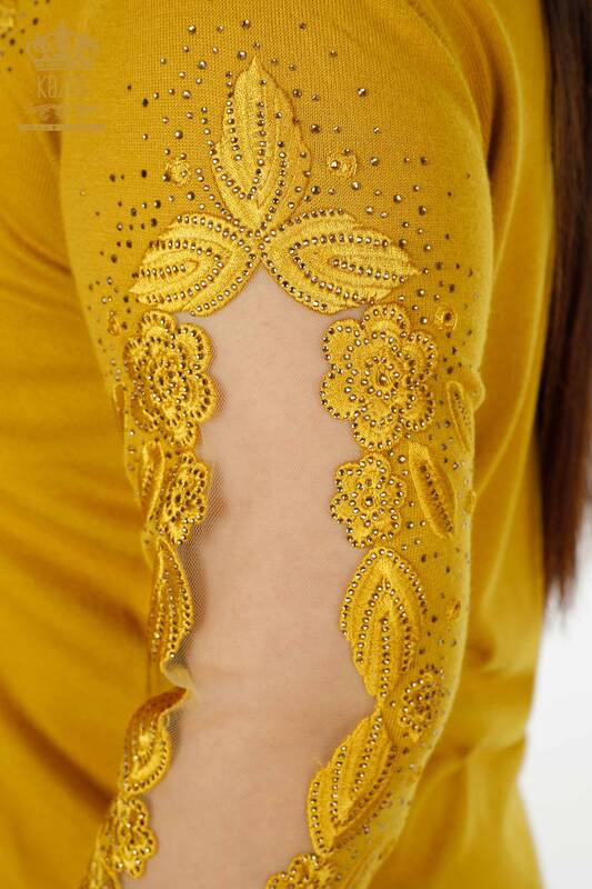 Großhandel Damen Strickwaren Pullover Tüll Detaillierte Safran - 30123 | KAZEE