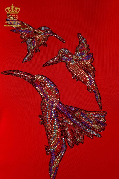 Großhandel Damen pullover Vogel muster Rot - 16459 | KAZEE - Thumbnail