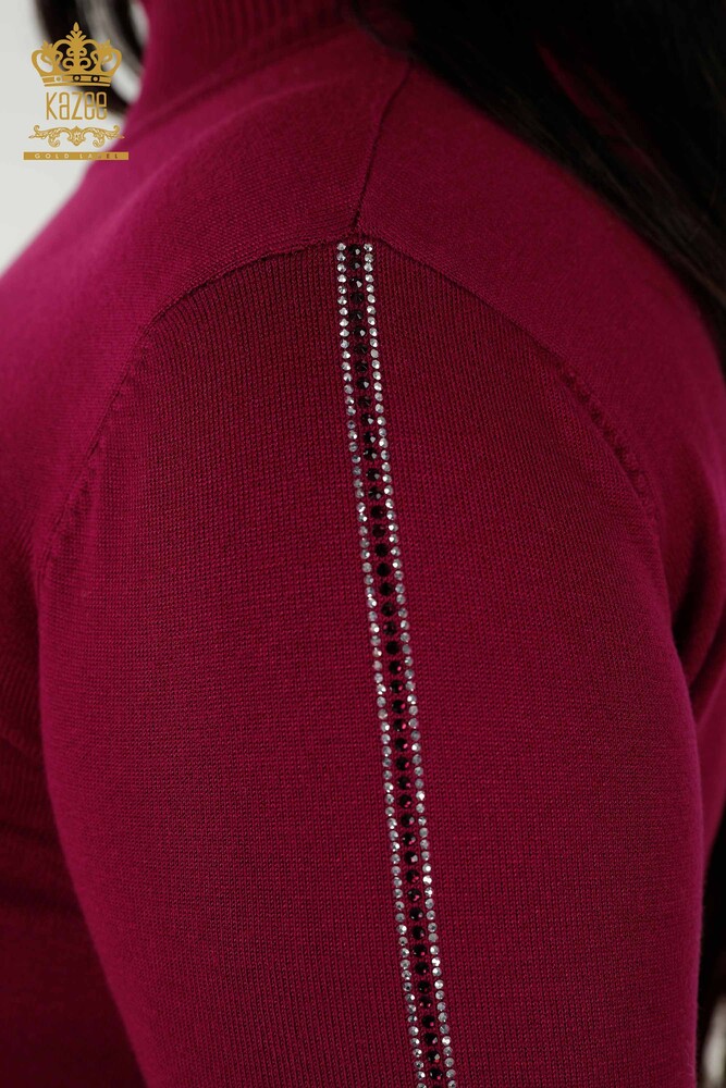 Großhandel Damen Strickpullover Vogel Gemustert Lila - 16459 | KAZEE - 6