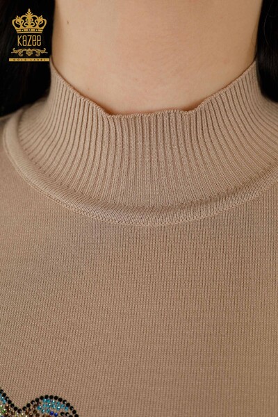 Großhandel Damen Strickpullover Vogelmuster Nerz - 16459 | KAZEE - 5