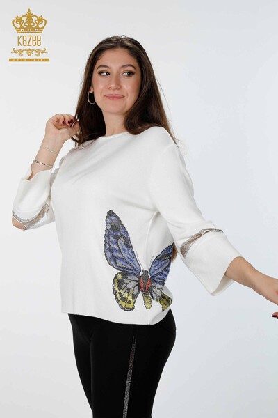 Großhandel für Damen strickwaren - Schmetterlings muster - Stein bestickt - Viskose - 16474 | KAZEE - Thumbnail