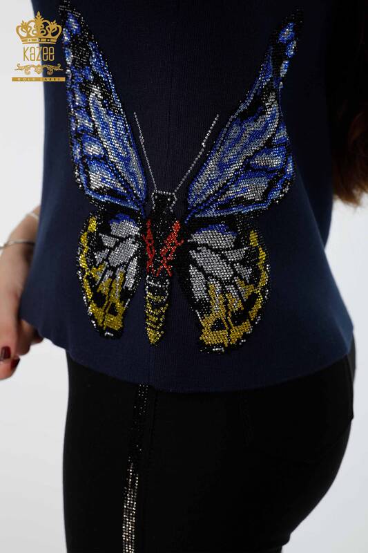 Großhandel für Damen strickwaren - Schmetterlings muster - Stein bestickt - Viskose - 16474 | KAZEE