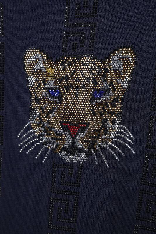Großhandel für Damen strickwaren - Tiger bestickt - Gemustert - Stein bestickte Viskose - 16556 | KAZEE