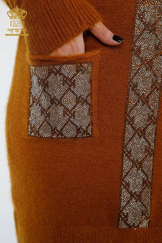 Großhandel Damen Strickwaren Tunika Angora Stone bestickte Tasche detailliert - 18867 | KAZEE