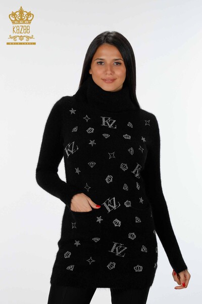 Großhandel Damen-Strickwaren-Tunika - Gemustert - Zwei Taschen - Angora - 18895 | KAZEE - 7