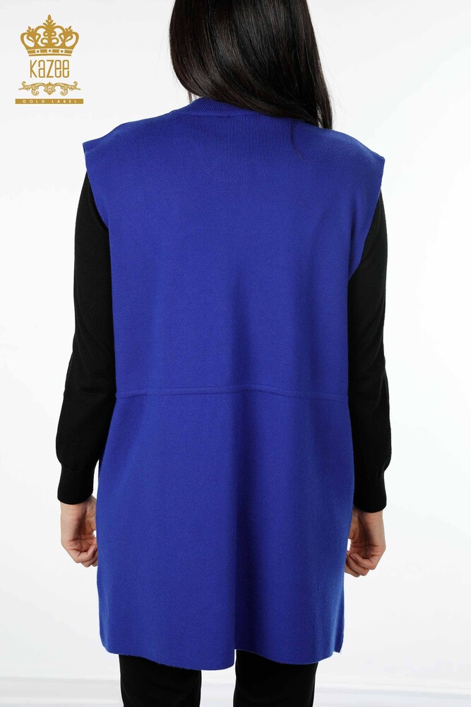 Großhandel Damen-Strickweste mit Blumen muster - lang - Stein bestickt - 16809 | KAZEE - 6