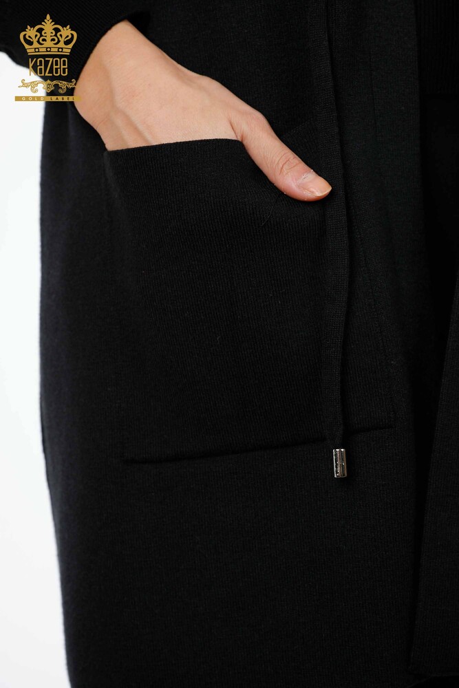 Großhandel Damen-Strickweste mit Blumen muster - lang - Stein bestickt - 16809 | KAZEE - 10