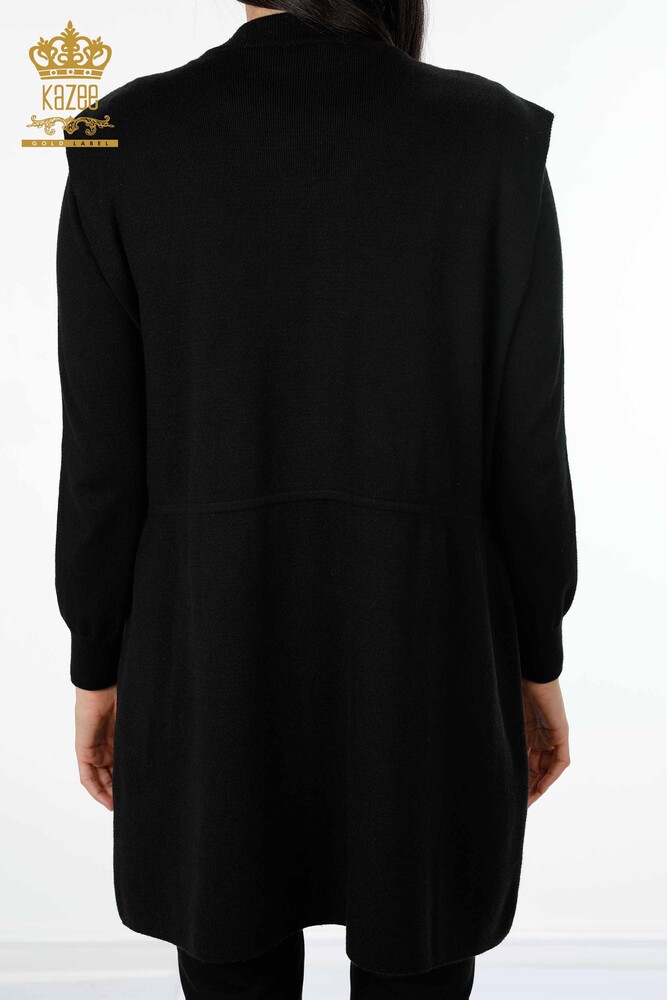 Großhandel Damen-Strickweste mit Blumen muster - lang - Stein bestickt - 16809 | KAZEE - 12