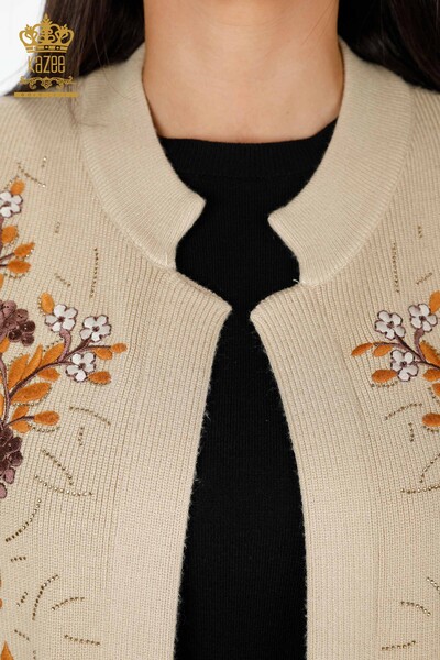 Großhandel Damen Strickweste - Kurz Blume bestickt - Stein bestickt - 16814 | KAZEE - 6