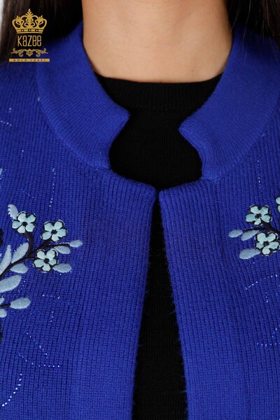 Großhandel Damen Strickweste - Kurz Blume bestickt - Stein bestickt - 16814 | KAZEE - 13