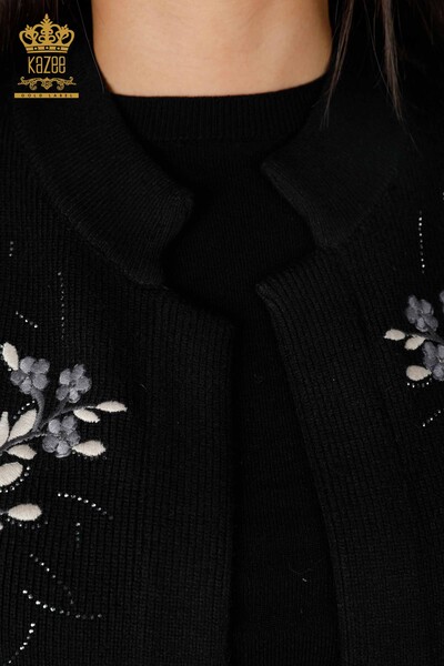 Großhandel Damen Strickweste - Kurz Blume bestickt - Stein bestickt - 16814 | KAZEE - 20