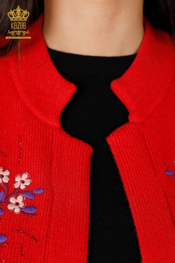 Großhandel Damen Strickweste - Kurz Blume bestickt - Stein bestickt - 16814 | KAZEE - 27