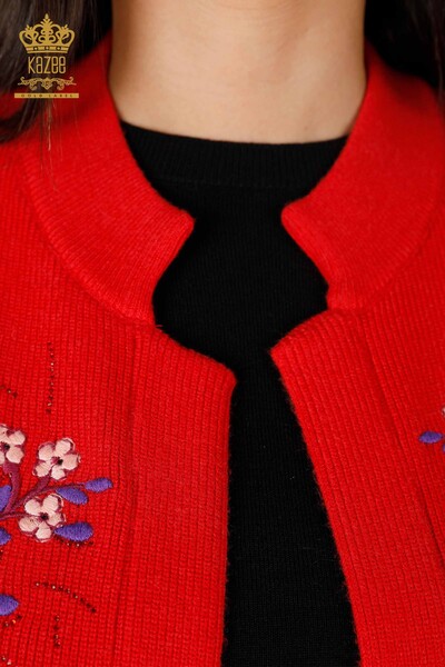Großhandel Damen Strickweste - Kurz Blume bestickt - Stein bestickt - 16814 | KAZEE - 27