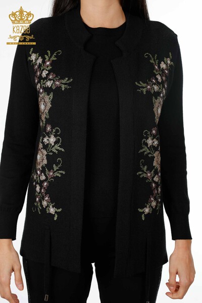 Großhandel Damen Strickweste Kurz Blume bestickt - Stein bestickt - 16836 | KAZEE - 2
