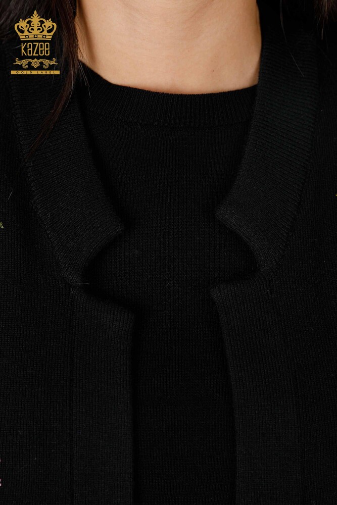 Großhandelsfrauen Strickwaren-Weste der - Tasche ausführlich - bunte Blume bestickt - 16812 | KAZEE - 12