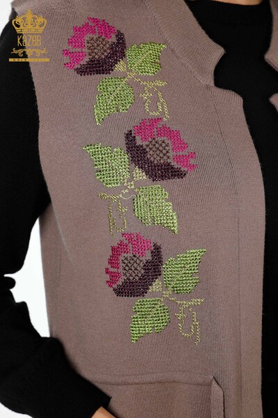 Großhandelsfrauen Strickwaren-Weste der - Tasche ausführlich - bunte Blume bestickt - 16812 | KAZEE - Thumbnail