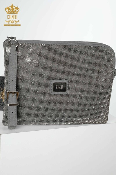 Großhandel Damen Tasche - Kristall Stein bestickt - Grau - 526 | KAZEE - Thumbnail