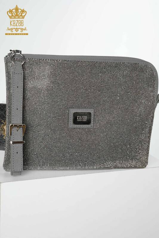 Großhandel Damen Tasche - Kristall Stein bestickt - Grau - 526 | KAZEE