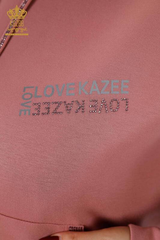 Großhandel Damen-Trainingsanzug-Set im – Streifen Stein Bestickt – Buchstaben Detail – Mit Kapuze – 17453 | KAZEE