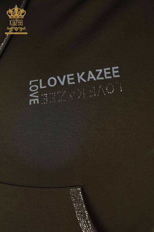 Großhandel Damen-Trainingsanzug-Set im – Streifen Stein Bestickt – Buchstaben Detail – Mit Kapuze – 17453 | KAZEE